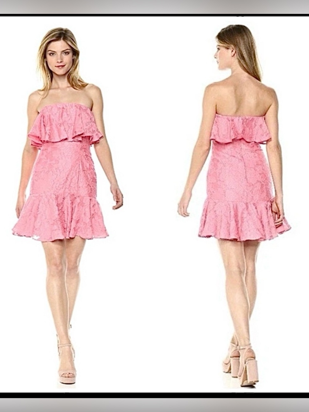 Keepsake The Label Radar Strapless Floral Pink Lace Ruffle Mini Dress Small